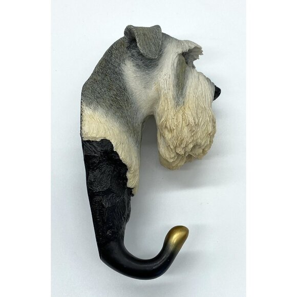 Schnauzer Dog Realistic Head Figurine Hook Gray Cream Heavy Large Leash Towel - Picture 4 of 6